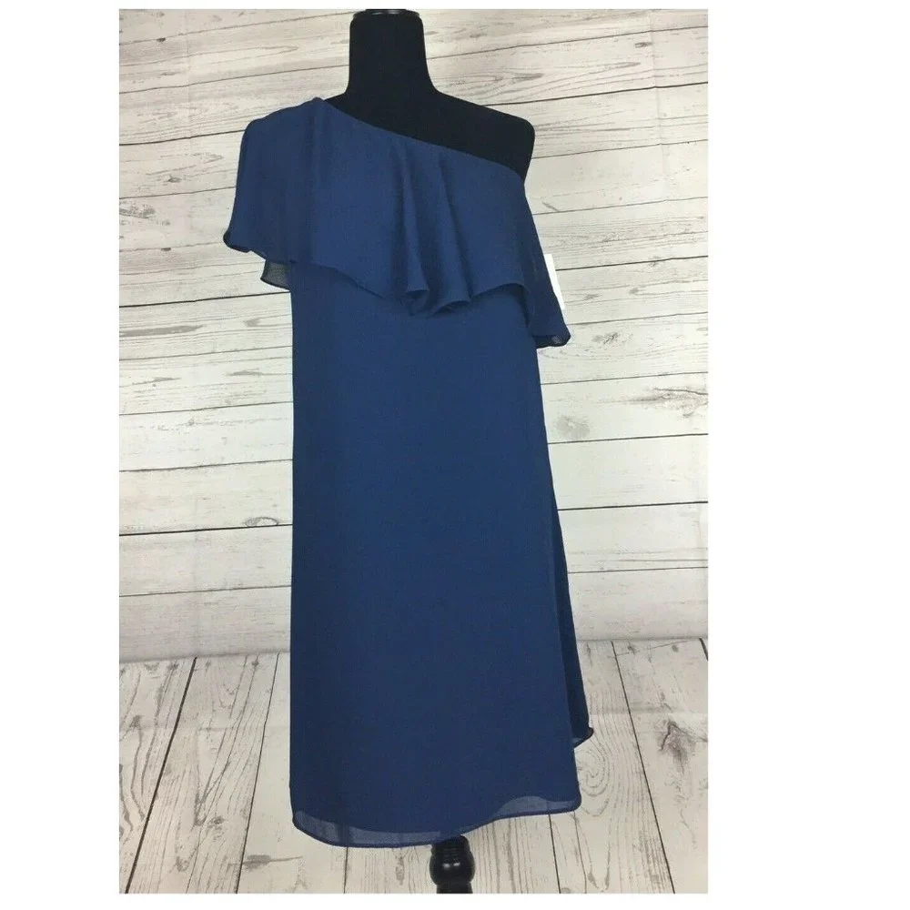 CECE Women's Tunic Dress One Shoulder Navy Blue Size: 8 - Picture 6 of 8